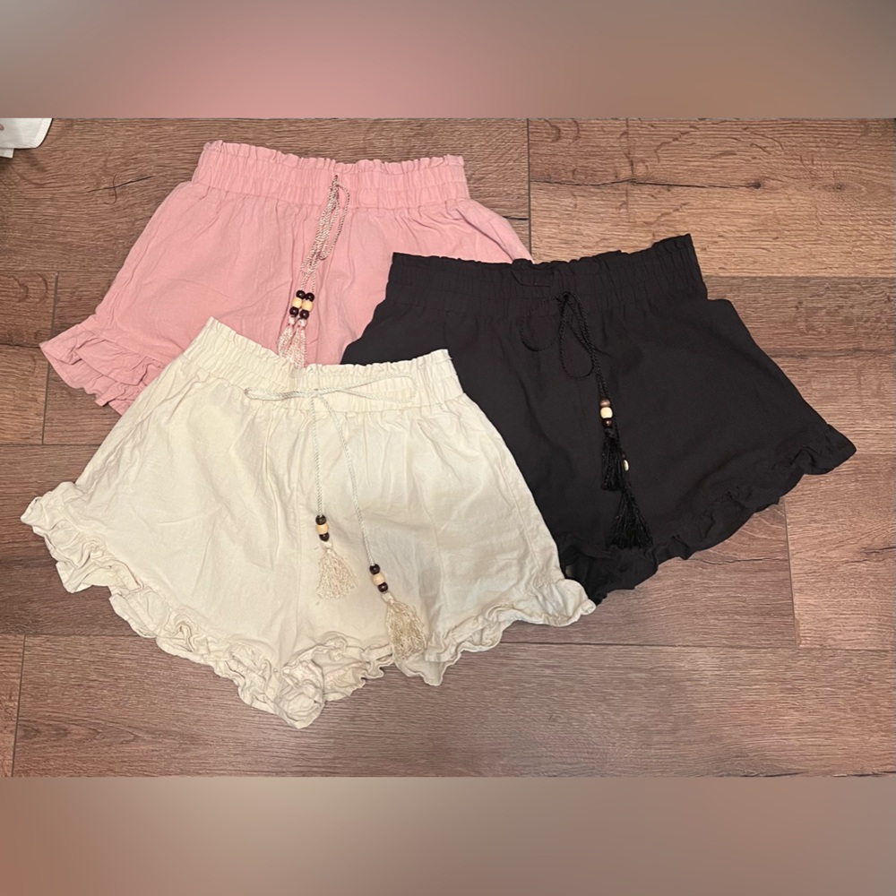 Ruffled Shorts Set in Pink, Black, and Cream